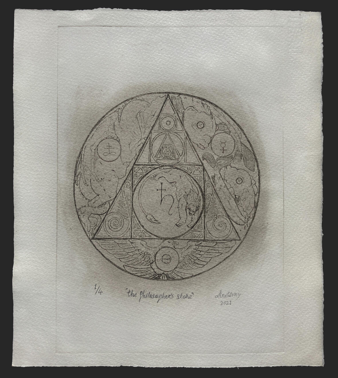 The Philosopher&#39;s Stone, 2017. Etching on paper, 30x20,8cm
