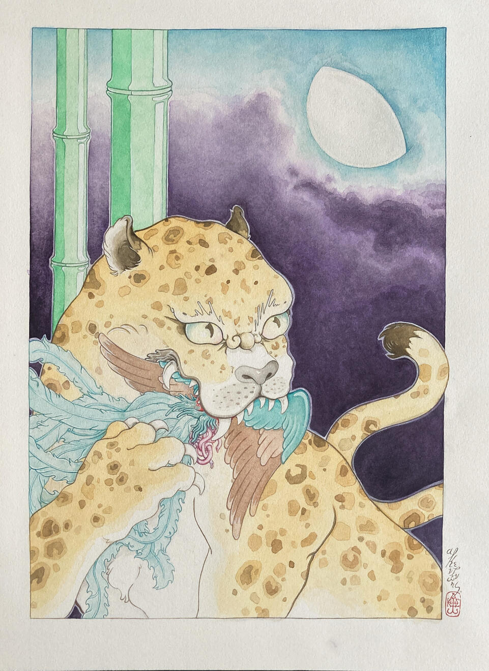 Stalker in the Moonlight, 2022. Watercolour on paper 48x36cm