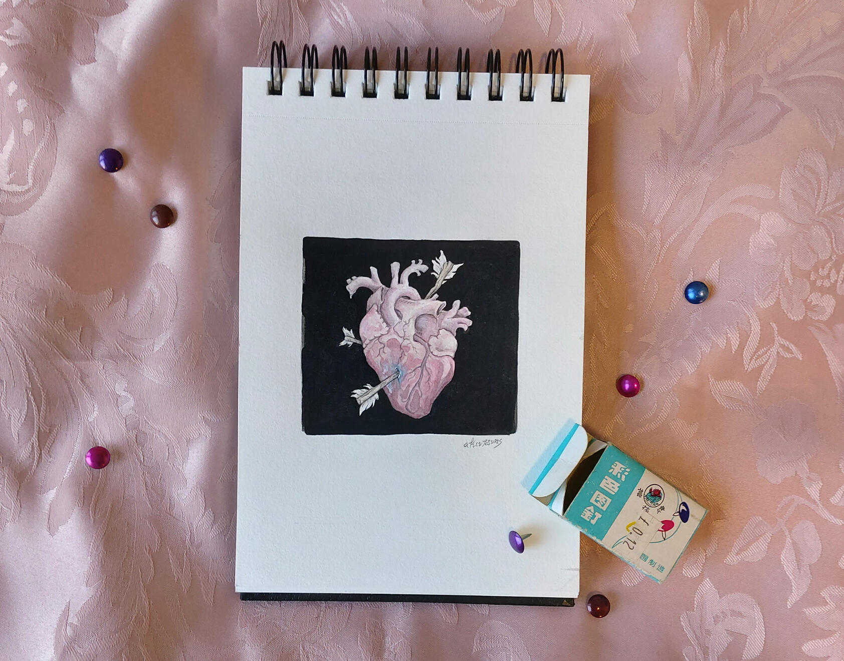 Shot through the heart, 2021. Watercolour on paper 19x14cm