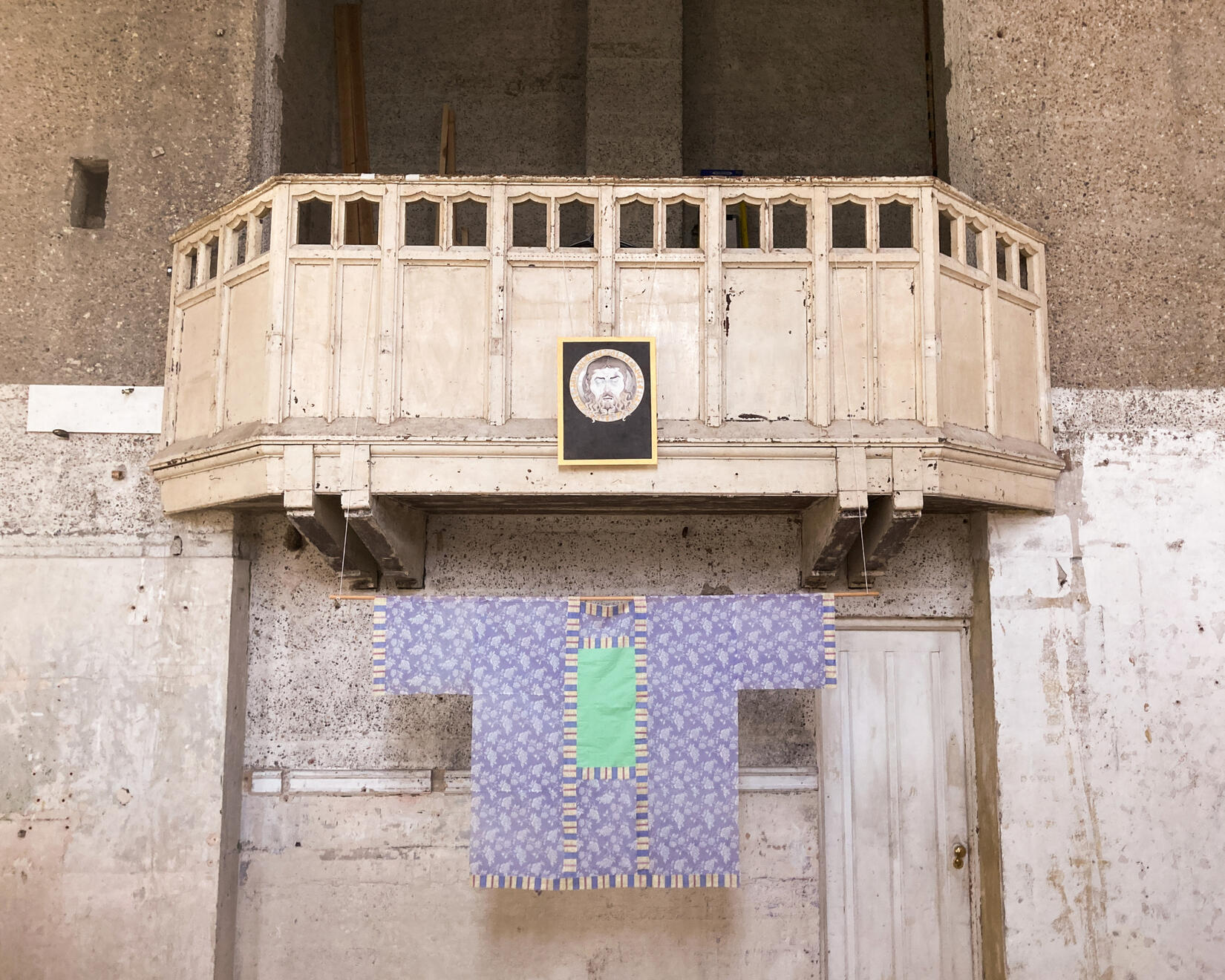 Pope Urban II: A Banquet of Tears, 2023. Two-piece Installation Watercolour on paper, Napkins and tissues Painting - 48x36cm Vestment - 98x165cm.